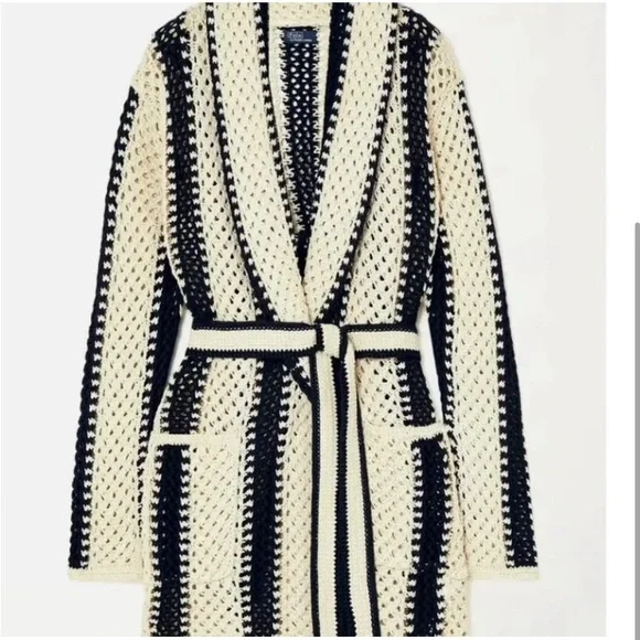 Ralph Lauren Geo Stripe Linen Cotton Crochet Shawl Cardigan Sweater XL NWT - Picture 5 of 5